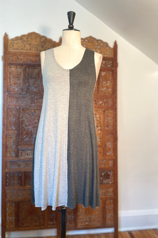 KOKOON Alt Universe Charcoal and Grey Colorblocked Trapeze Racerback Tank Dress Front