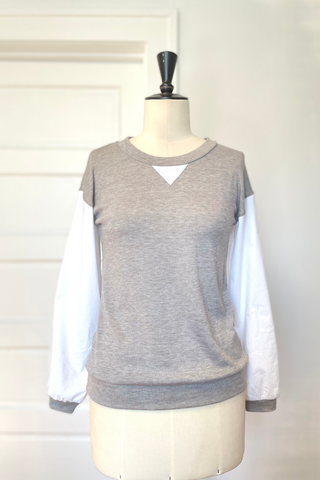 KOKOON Cozy  and Crisp Grey And White Pullover Front