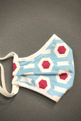 KOKOON Child Size Covid 19 coronavirus reusable washable Cloth Mask in Aqua Berry Print light blue and pink