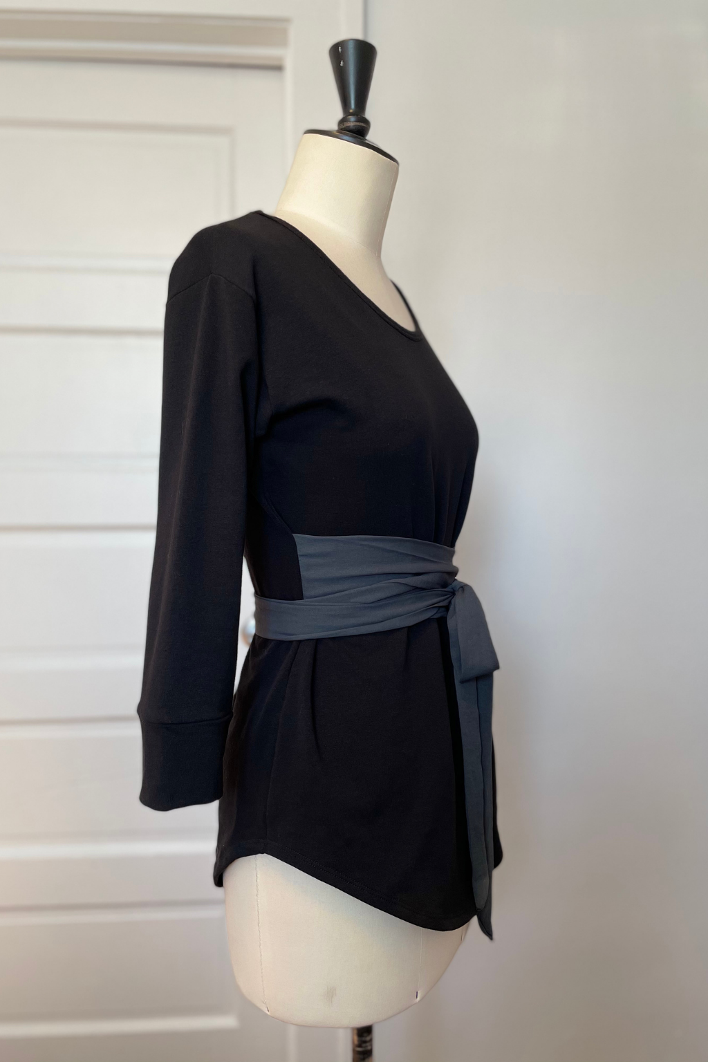 KOKOON Sweet Sweat French Terry and Chiffon Wrap Top in Black and Charcoal Side